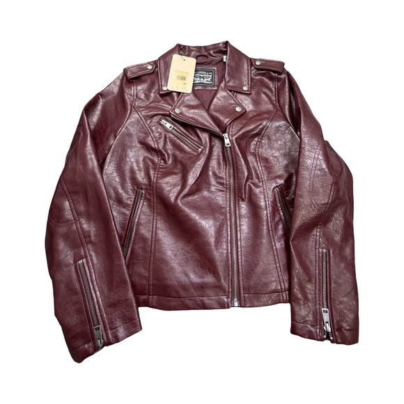 Levi's Jackets & Blazers - Levi's‎ Jacket Womens XL Burgundy Faux Leather Moto Asymmetrical Zip Biker New